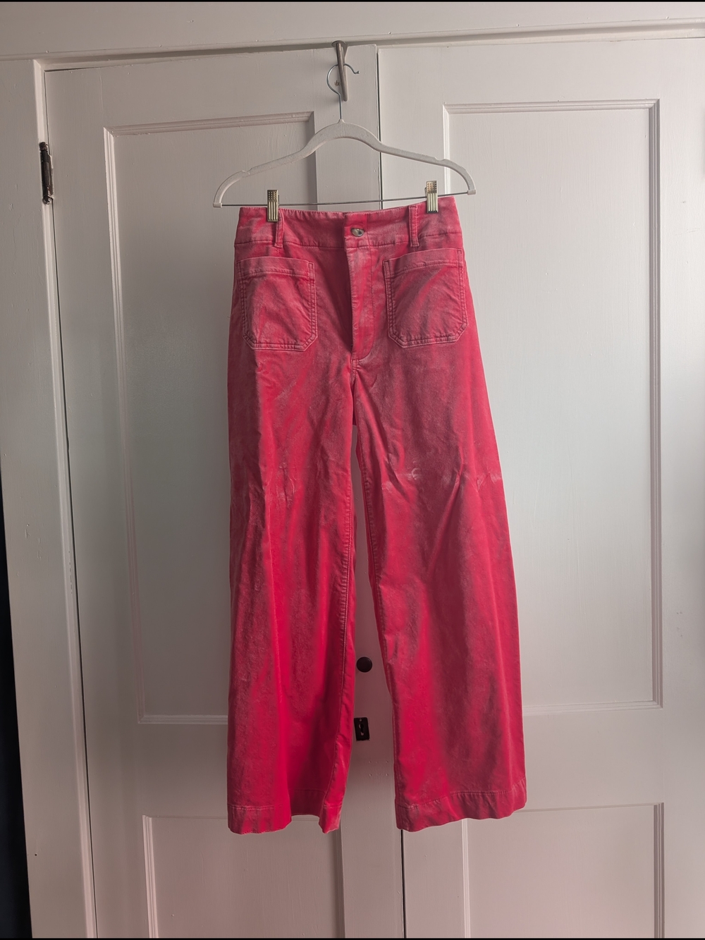 Anthropologie High-Rise Pink Wide-Leg Velvet Collette Crop Pants - 27 - Picture 2 of 5